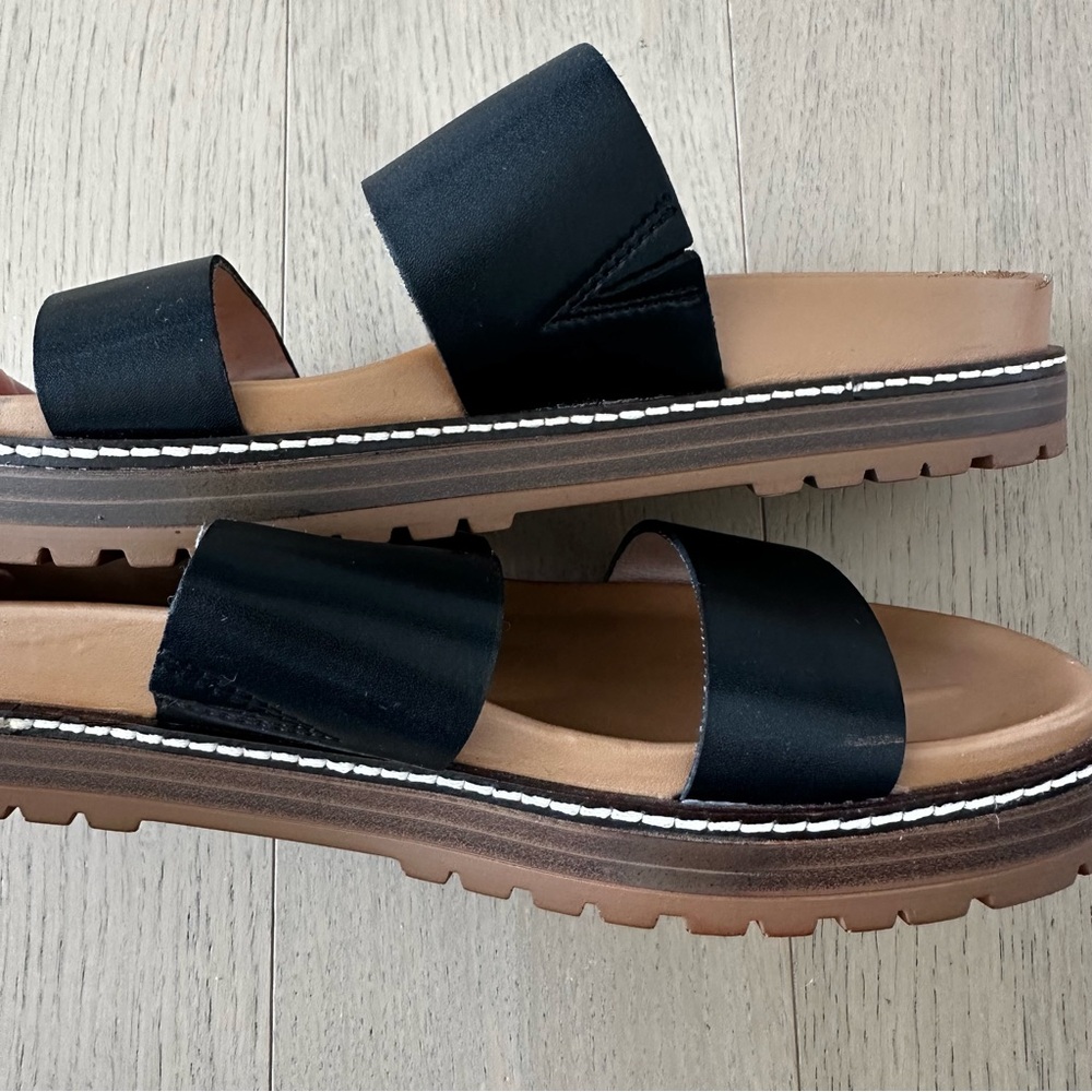 Madewell Charley Double Strap Slide Sandals True Black Size 6.5 Vacation Travel - Picture 9 of 11